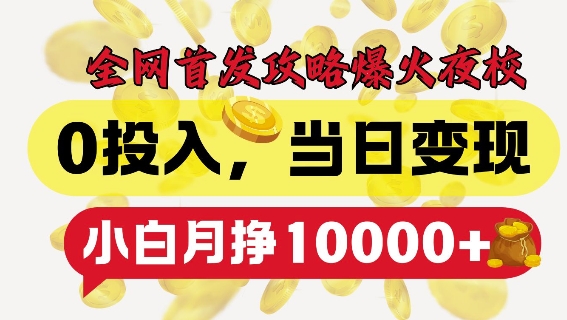全网首发爆火夜校，0投入，当日变现，小白轻松月入1w+【揭秘】-热点1站 - 热点知汇专注网赚项目资源知识聚汇
